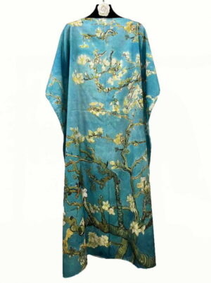 Rochie de plaja lunga tip poncho din matase cu reproducere dupa    Migdal Inflorind   de Van Gogh