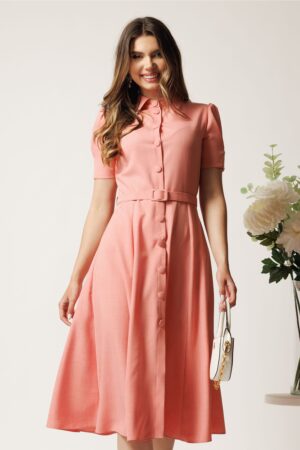 Rochie DY Fashion roz in clos cu nasturi si curea in talie