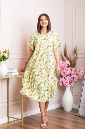 Rochie eleganta Mirabelle cu imprimeu floral - Verde cu alb