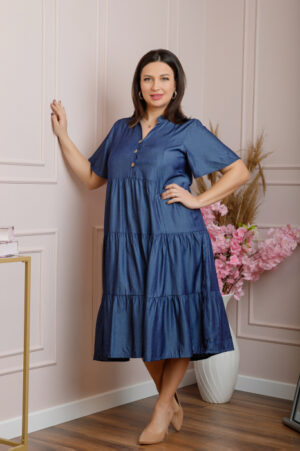 Rochie June cu aspect satinat si volane - Albastru