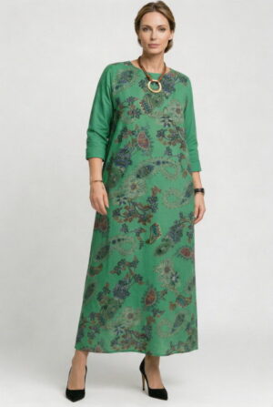 Rochie lunga A-line din catifea reiata cu imprimeu paisley