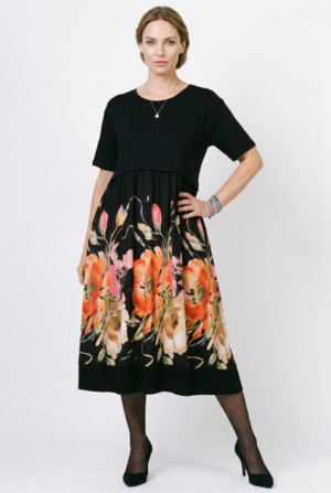 Rochie midi neagra cu imprimeu floral