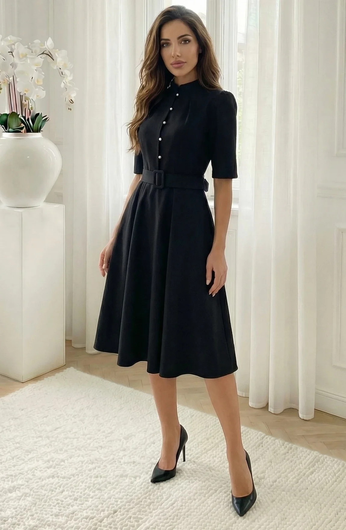 Rochie midi eleganta neagra cu n...