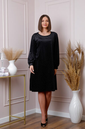 Rochie plus size din catifea neagra Adele