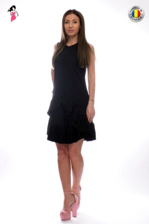 Rochie LaDonna by Catalin Botezatu neagra cu volane si insertie dantela