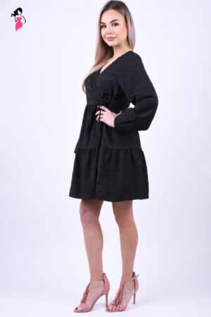 Rochie casual clos cu maneca lunga si cordon la talie