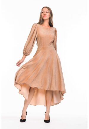 Rochie catifelata asimetrica cu maneci bufante