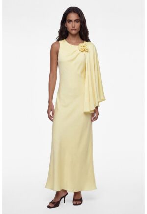 Fusta maxi de satin cu aplicatie florala - Galben