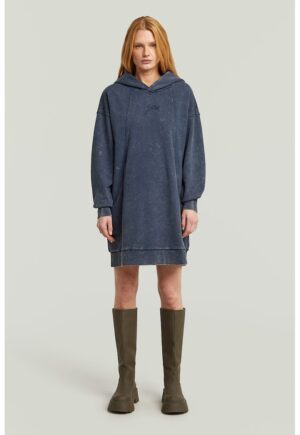 Rochie din bumbac organic cu gluga - Albastru inchis