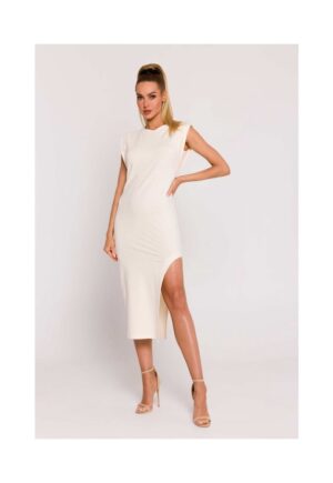 Rochie cu decupaj pe picior - 65487 - Crem
