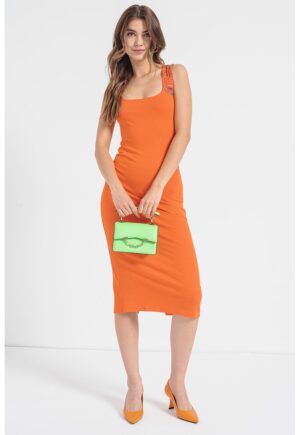 Rochie bodycon cu decolteu patrat - Portocaliu mandarina