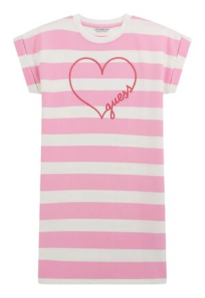Rochie-tricou cu dungi - Alb/Roz deschis