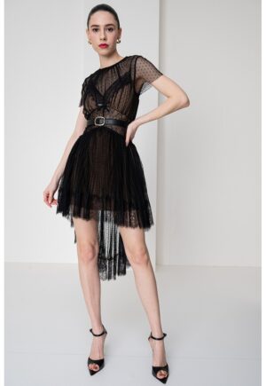 Rochie scurta din tul - Negru/Maro/Transparent