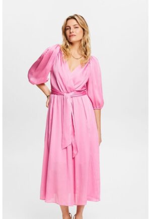 Rochie evazata cu maneci bufante - Roz deschis