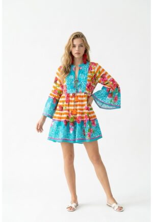 Rochie scurta de vara din bumbac cu imprimeu Amalfi - Portocaliu/Multicolor