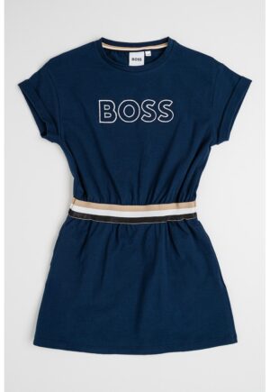 Rochie din amestec de bumbac cu imprimeu logo si talie elastica - Bleumarin