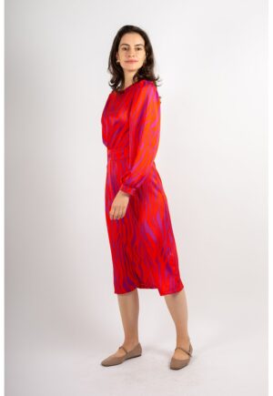 Rochie evazata cu maneci bufante Quinn - Rosu/Roz fandango