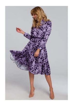 Rochie dama - Decolteu - Eleganta - Maneca lunga - Poliester/Bumbac - Albastru - Negru