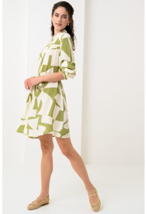 Rochie scurta evazata Joyco - Verde/Alb murdar