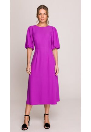 Rochie cu maneci bufante - - Roz