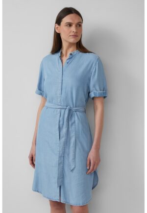 Rochie-camasa midi din material Chambray - Albastru glaciar