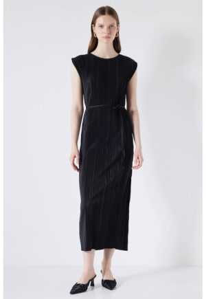 Rochie maxi cu aspect striat - Negru