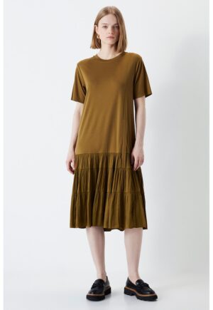 Rochie midi dreapta cu decolteu rotund - Verde masliniu