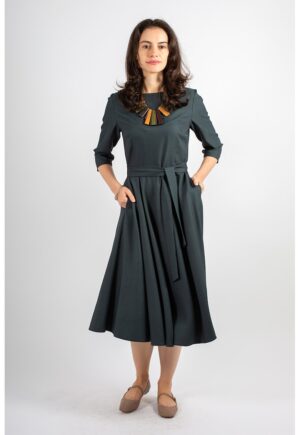 Rochie midi cu croiala evazata Juliana - Verde padure