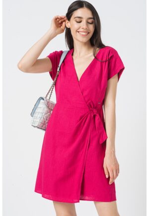 Rochie petrecuta din amestec de in Lotty - Roz zmeuriu
