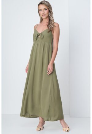 Rochie evazata cu bretele inguste Nova - Verde masliniu