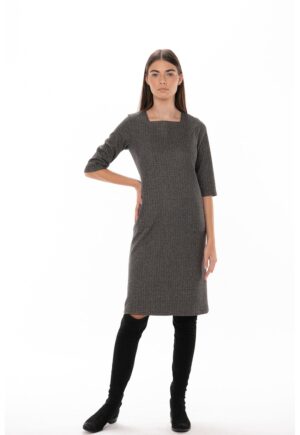 Rochie cu decolteu patrat cu buzunare laterale Fanni - Negru/Maro