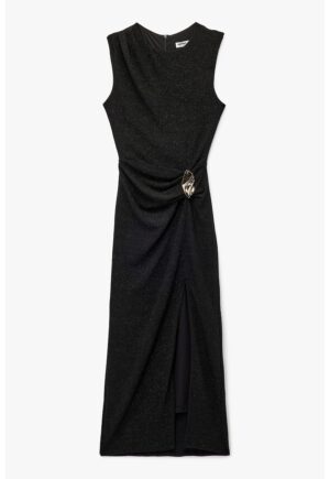 Rochie cu aspect stralucitor si model drapat - Negru