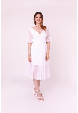 Rochie midi cu decolteu in V Promise - Alb