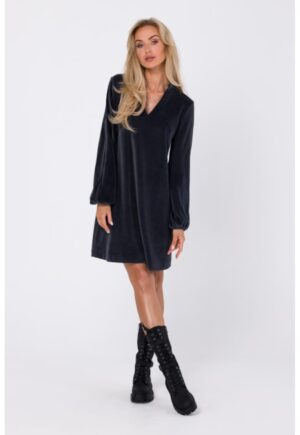 Rochie din velur cu decolteu in V -