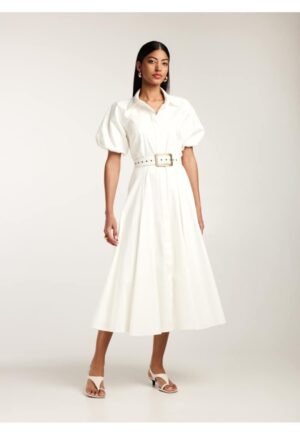 Rochie midi din bumbac tip camasa cu maneci scurte Oman