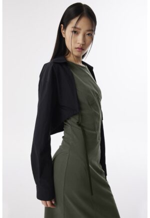 Rochie din amestec de bumbac - Negru/Verde masliniu inchis