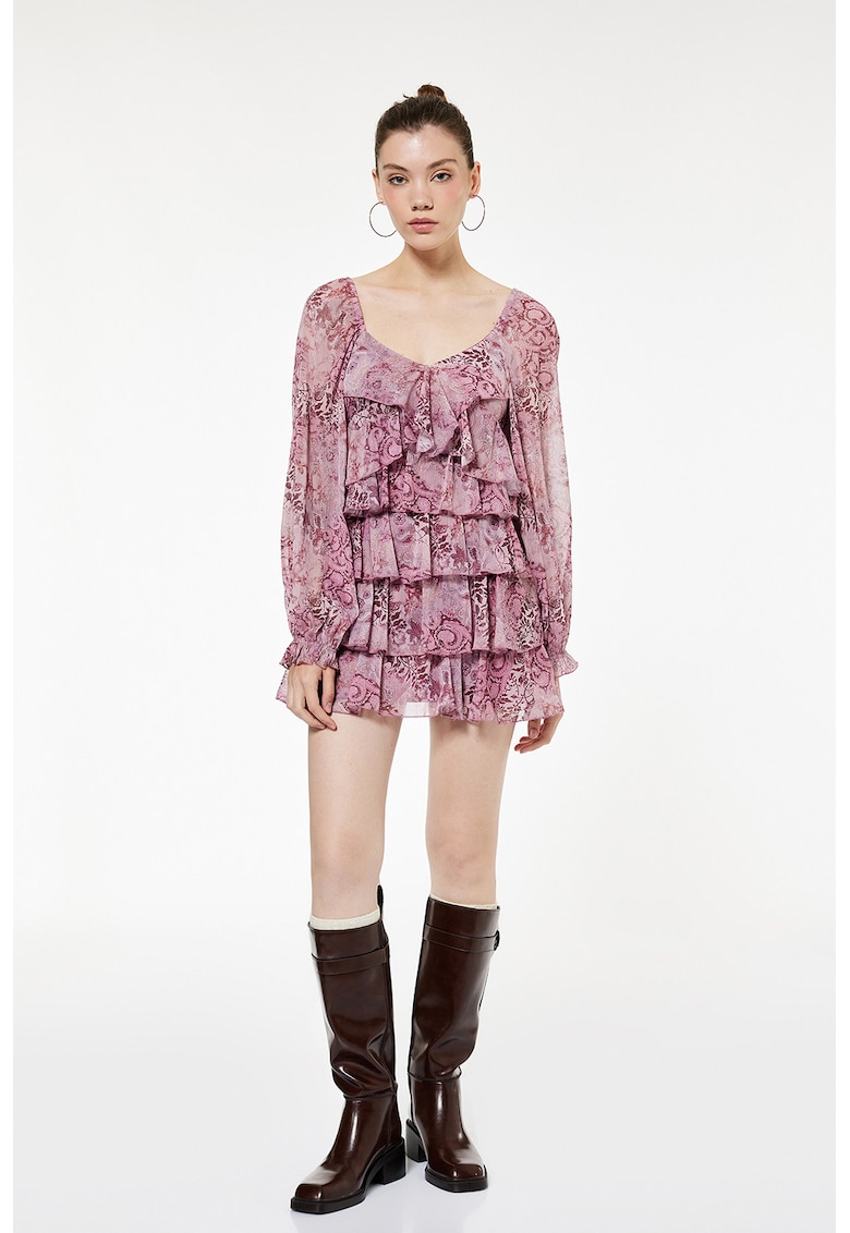 Rochie mini cu volane - Roz prafuit
