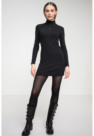 Rochie bodycon striata cu maneci lungi - Negru