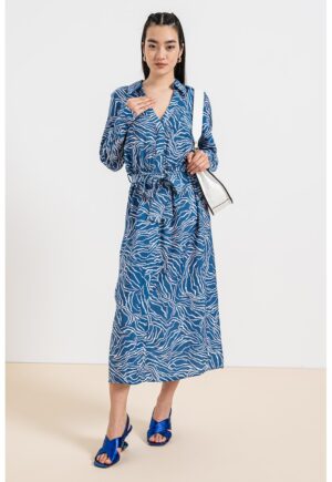 Rochie midi cu un cordon in talie - Albastru lavanda