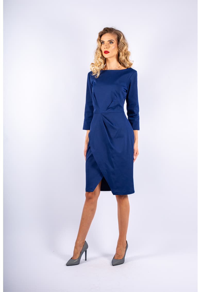 Rochie midi cu model petrecut - Albastru inchis
