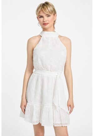 Rochie scurta cu detalii brodate - Alb murdar