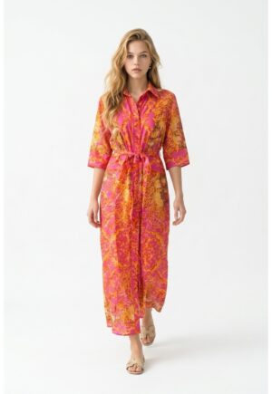 Rochie lunga de vara din bumbac cu imprimeu multicolor Amalfi - Alb/Galben/Roz