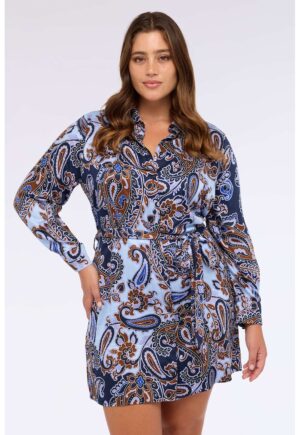 Rochie-camasa cu imprimeu paisley - Maro/Albastru lavanda/Bleumarin