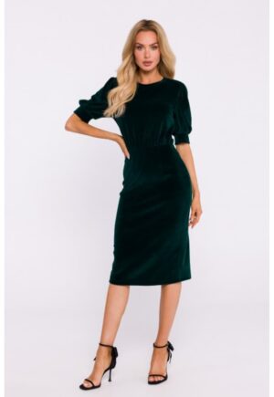 Rochie din velur cu maneci scurte - Verde