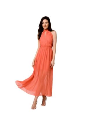 Rochie din sifon cu legaturi in jurul gatului - - Portocaliu