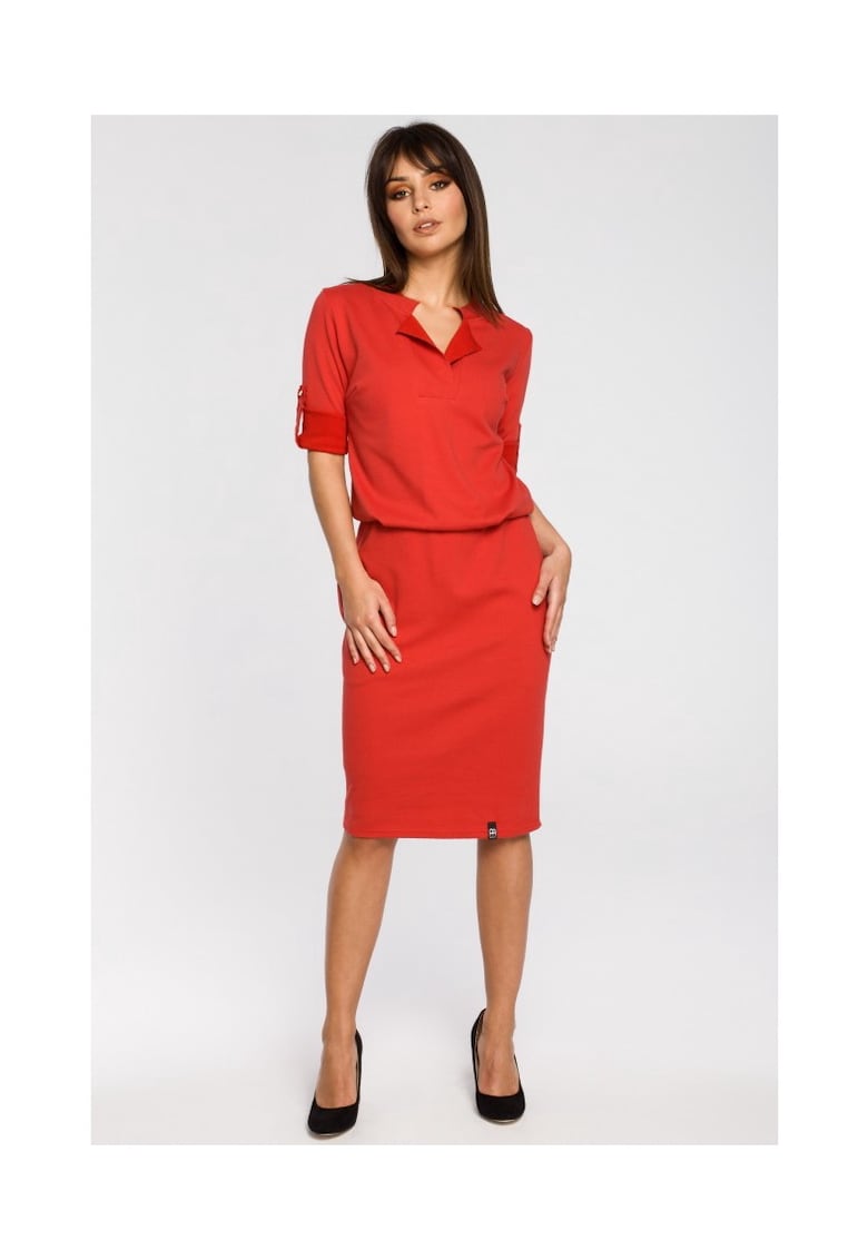 Rochie cu guler inalt si decolteu plisat -