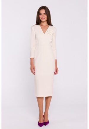 Rochie simpla midi cu decolteu in V - Ivoire
