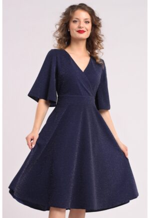 Rochie evazata cu maneci clopot - Bleumarin