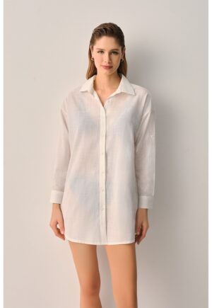 Rochie-camasa semitransparenta din bumbac - Alb murdar