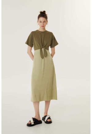 Rochie midi cu detaliu innodat - Kaki/Verde masliniu